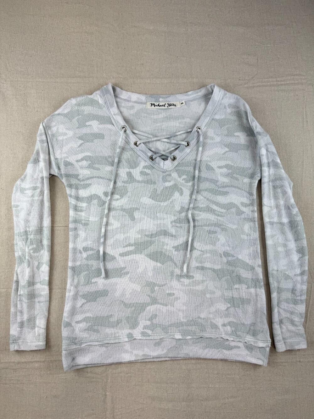 Michael Stars camouflage lace-up v-neck long sleeve top, XS